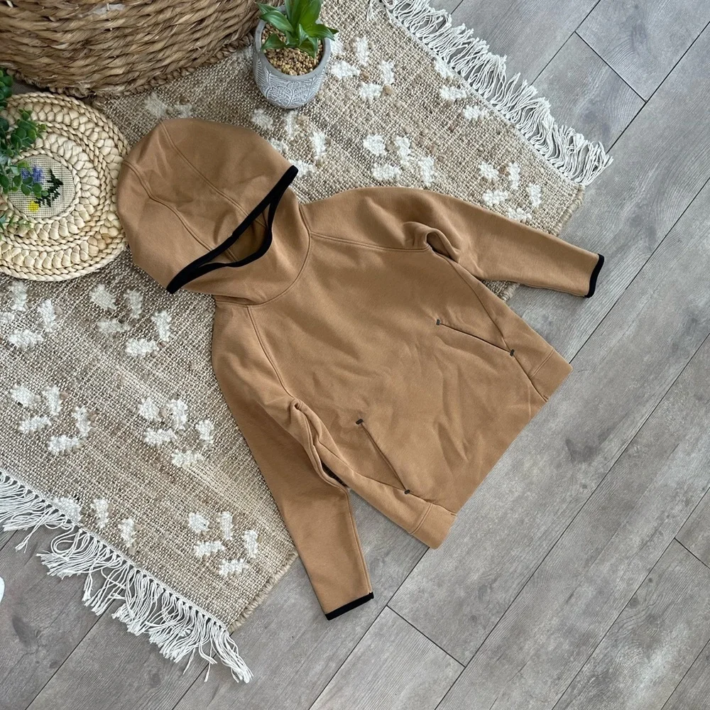 Old Navy Boy’s Active Dynamic Fleece Tan Hoodie Sweatshirt with Black Trim